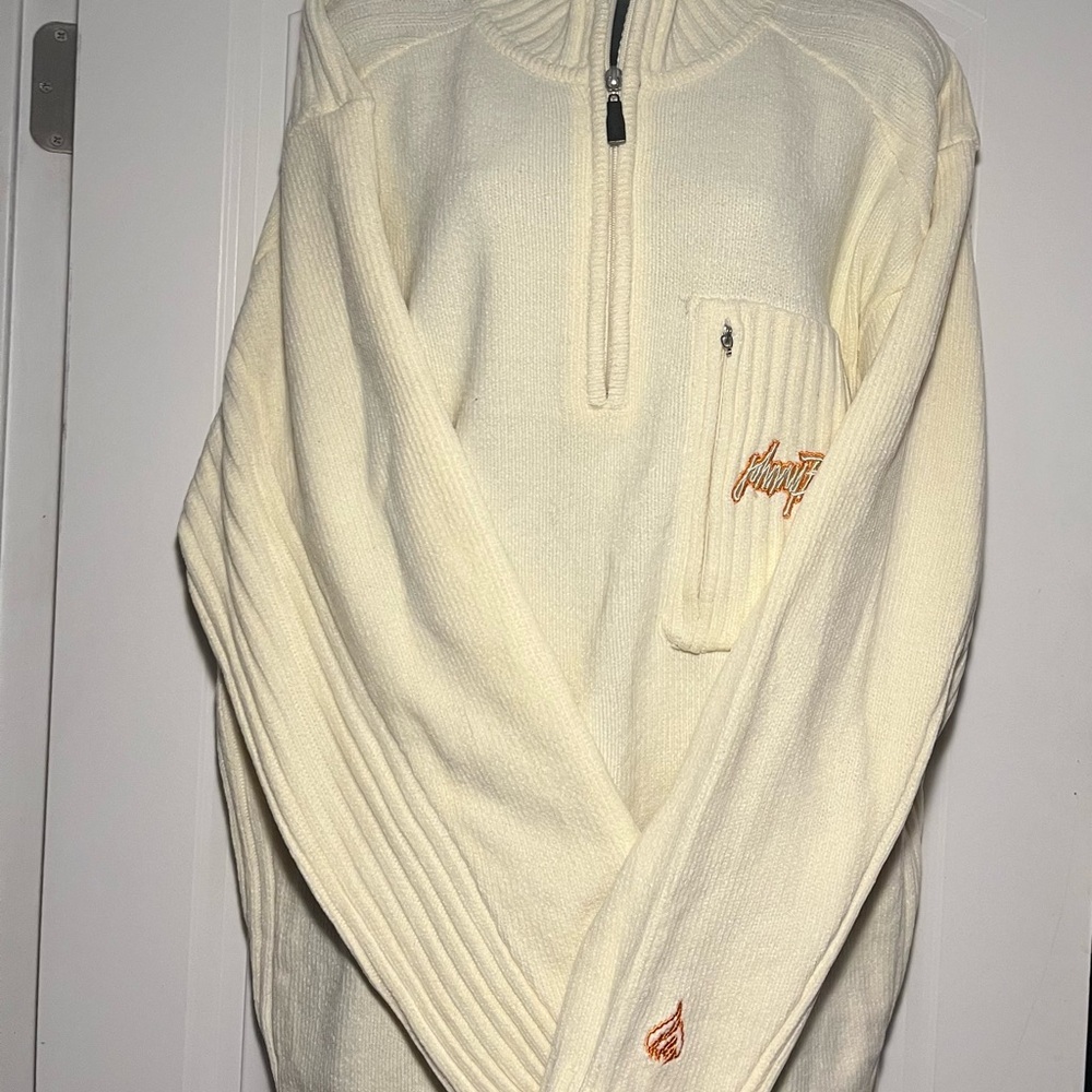 Johnny Blaze Cream Zip Up Sweater with High Collar and Ribbed Knit size XL